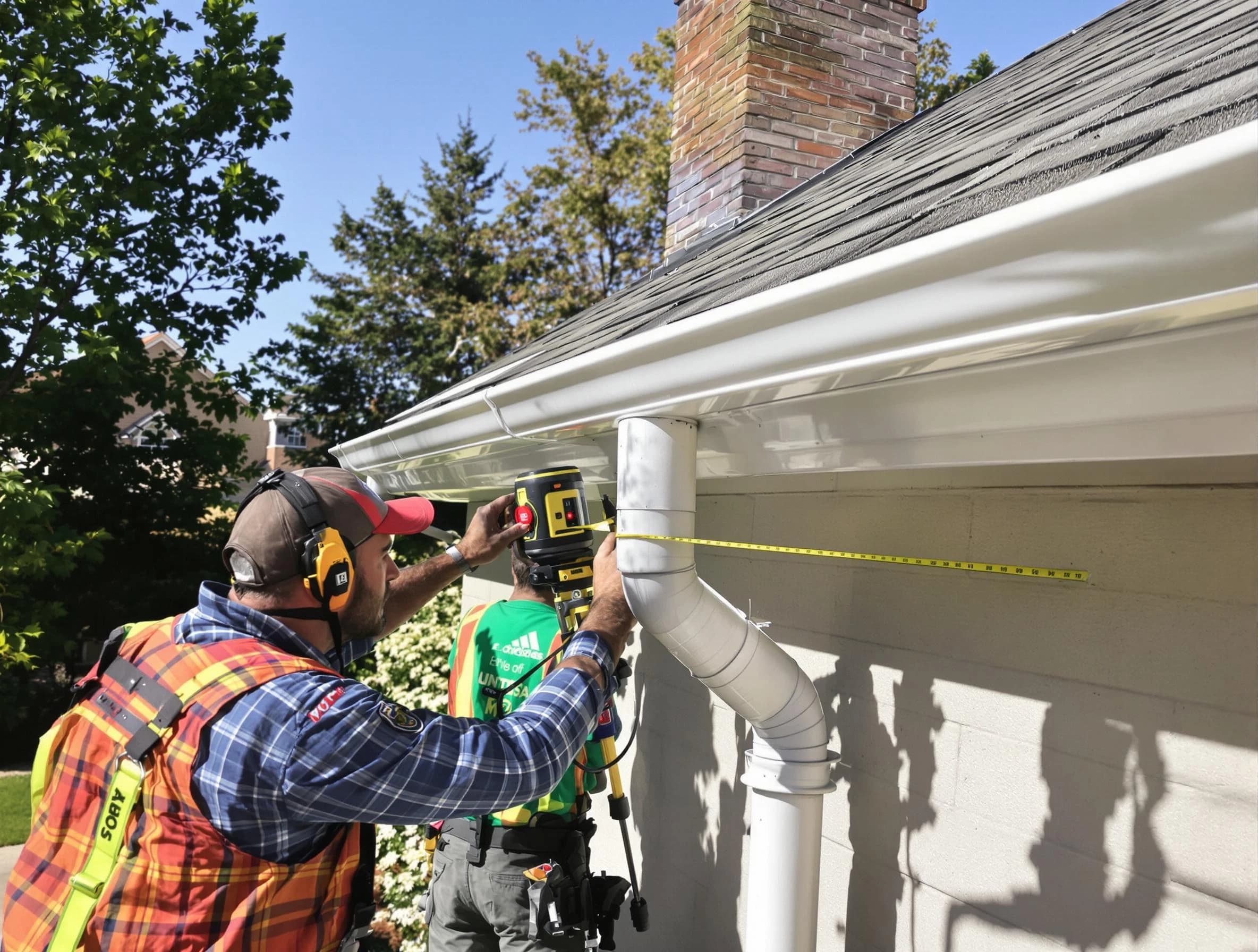 Kent Roofing Company installing downspouts at a property in Kent, OH