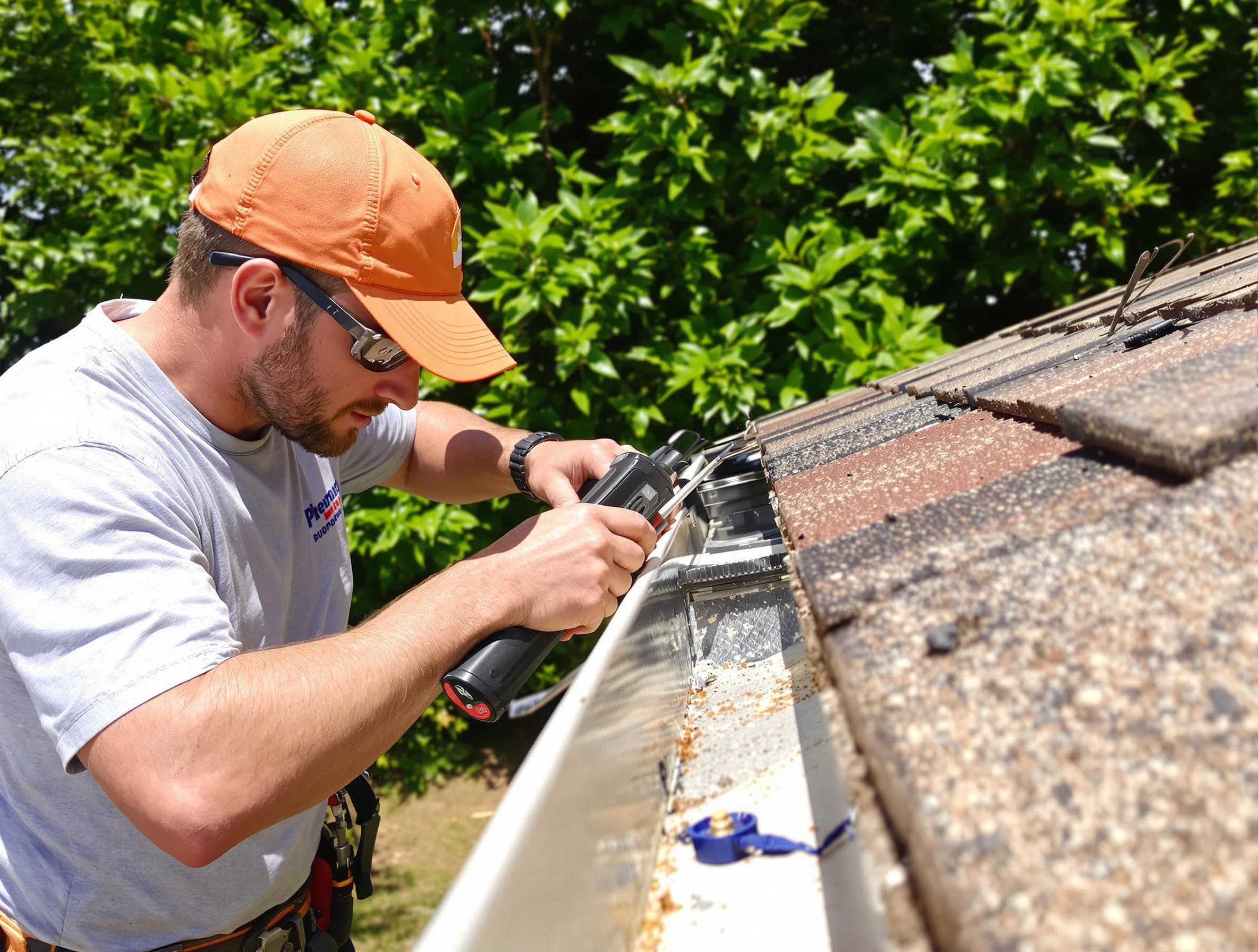 Kent Roofing Company specialists conducting a gutter repair in Kent, OH