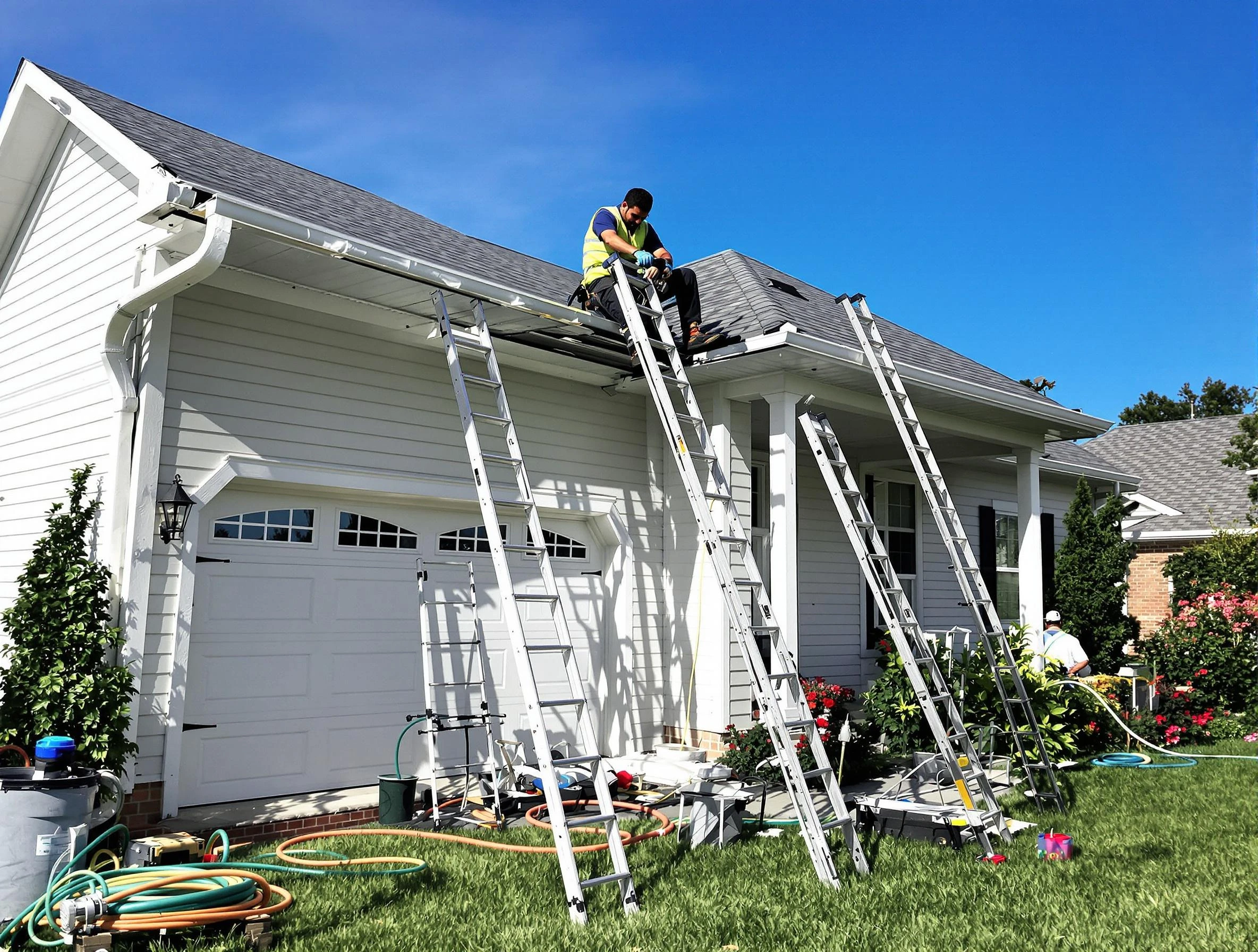 Removal of old gutters by Kent Roofing Company to install new system in Kent, OH
