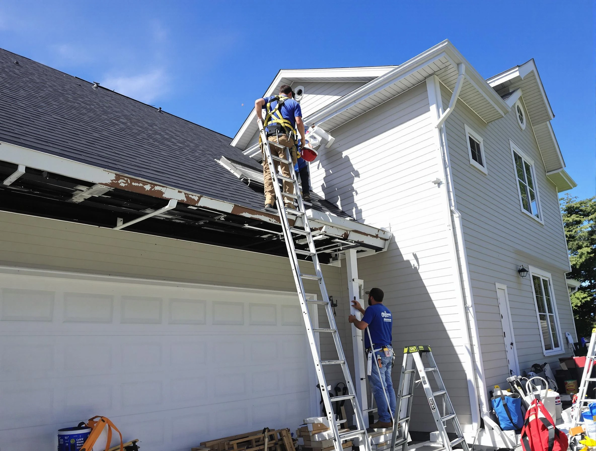 Newly replaced gutters by Kent Roofing Company in Kent, OH